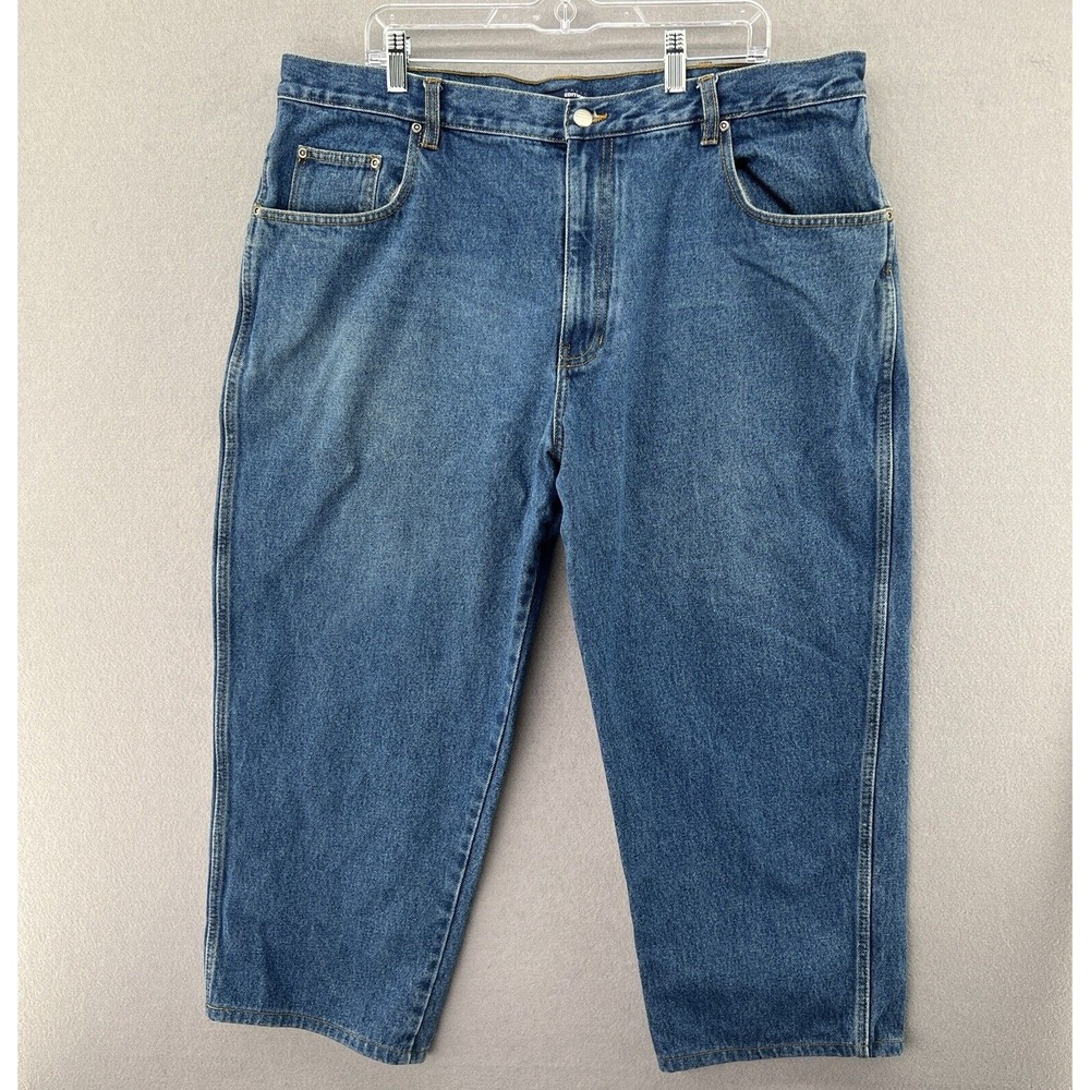 Basic Editions 2010 Mens Blue Denim Five Pocket Zippered Wide Leg Jeans 42x30
